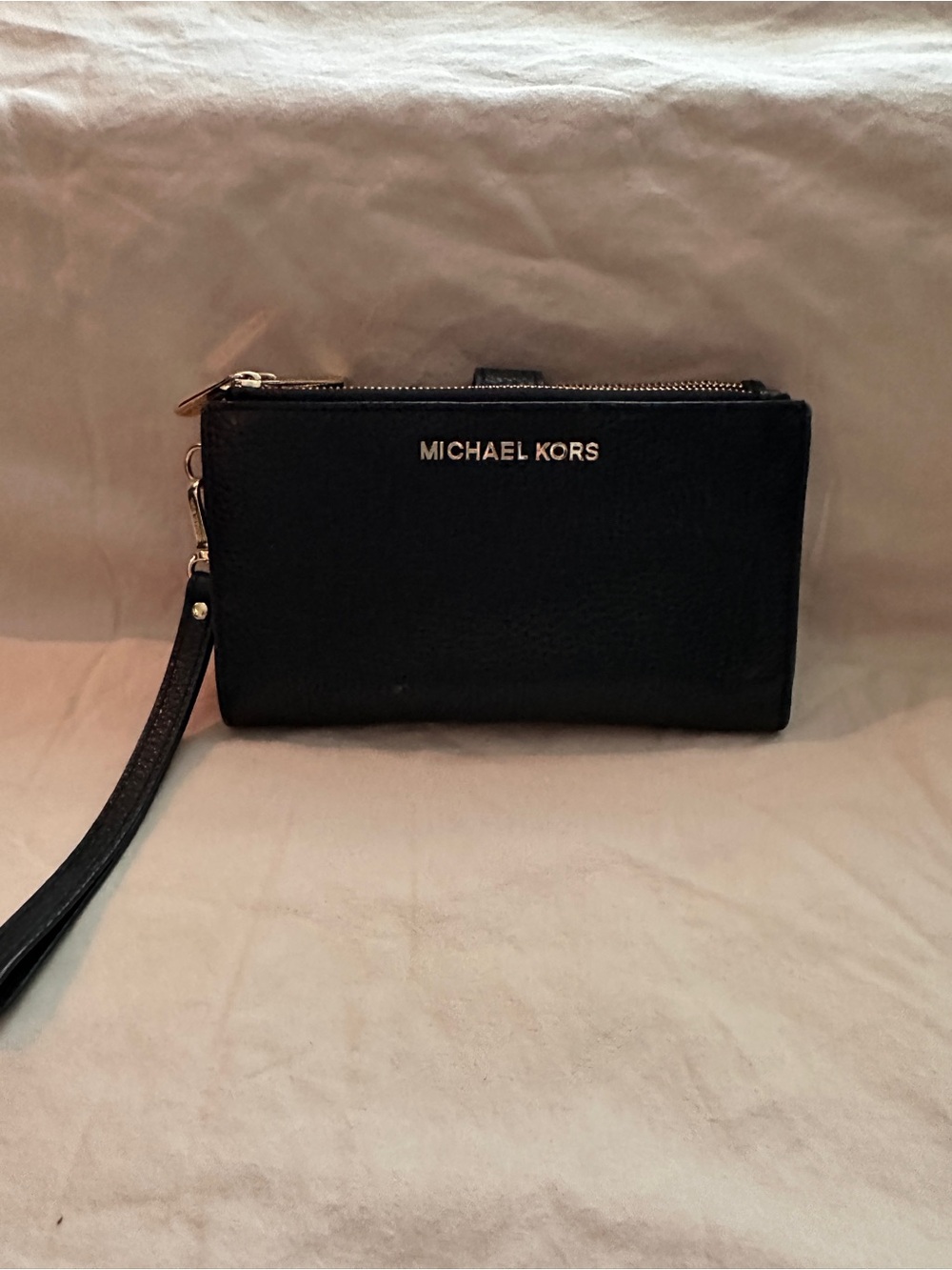 Michael Kors Black Wristlet Clutch with Gold Logo